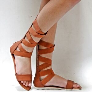 New Women's Tan Strappy Gladiator Sandals